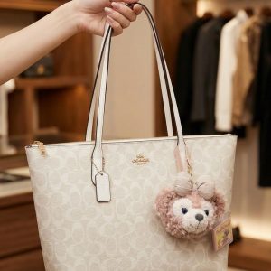Coache City Tote In Signature Coated Canvas With Smooth Leather