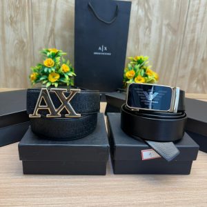 AIX Gold & Black Embossed 2 pcs Monogram Strip Belt