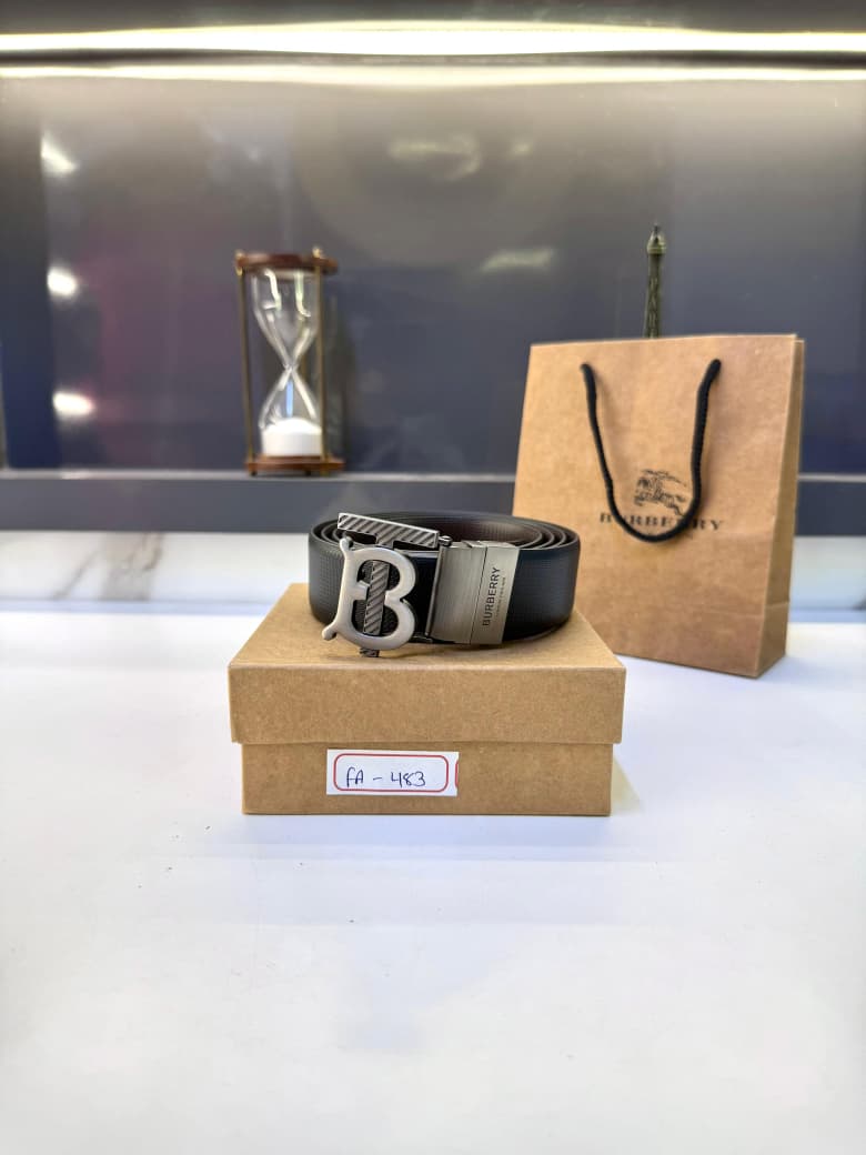 Burberrys Grey Reversible Belt